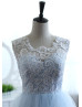 Ivory Lace Colored Tulle Modest Long Prom Dress